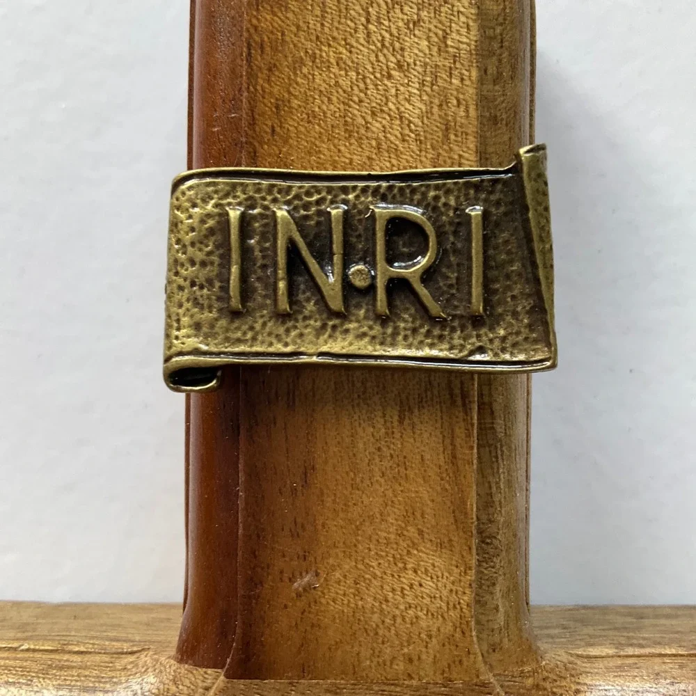 Vintage Wooden Standing Wall Crucifix Brass Corpus INRI Altar Desk Cross 11